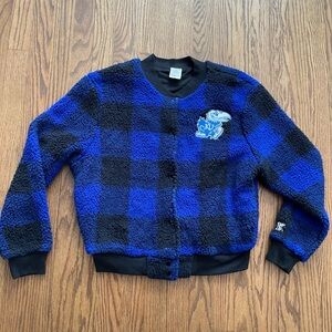 Victoria's Secret PINK Kansas KU Fleece Sherpa Jacket Blue Plaid 5th & Ocean XS